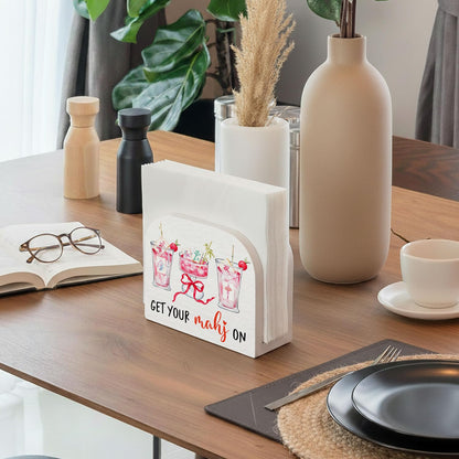 YRDBGHZDF Coquette Bow Mahjong Cocktail Wood Napkin Holder, Mahjong Lover Player Gifts Wooden Standing Napkin Dispenser for Table Kitchen Dining Room Bar Pub Lounge Decorations