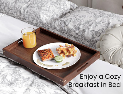 Fibogollo Set of 2 Walnut Wooden Serving Tray with Handles,Decorative Trays Platter,Breakfast Tray in Bed,Large Coffee Table Tray, Food Drinks Trays for Eating,Working,Storing