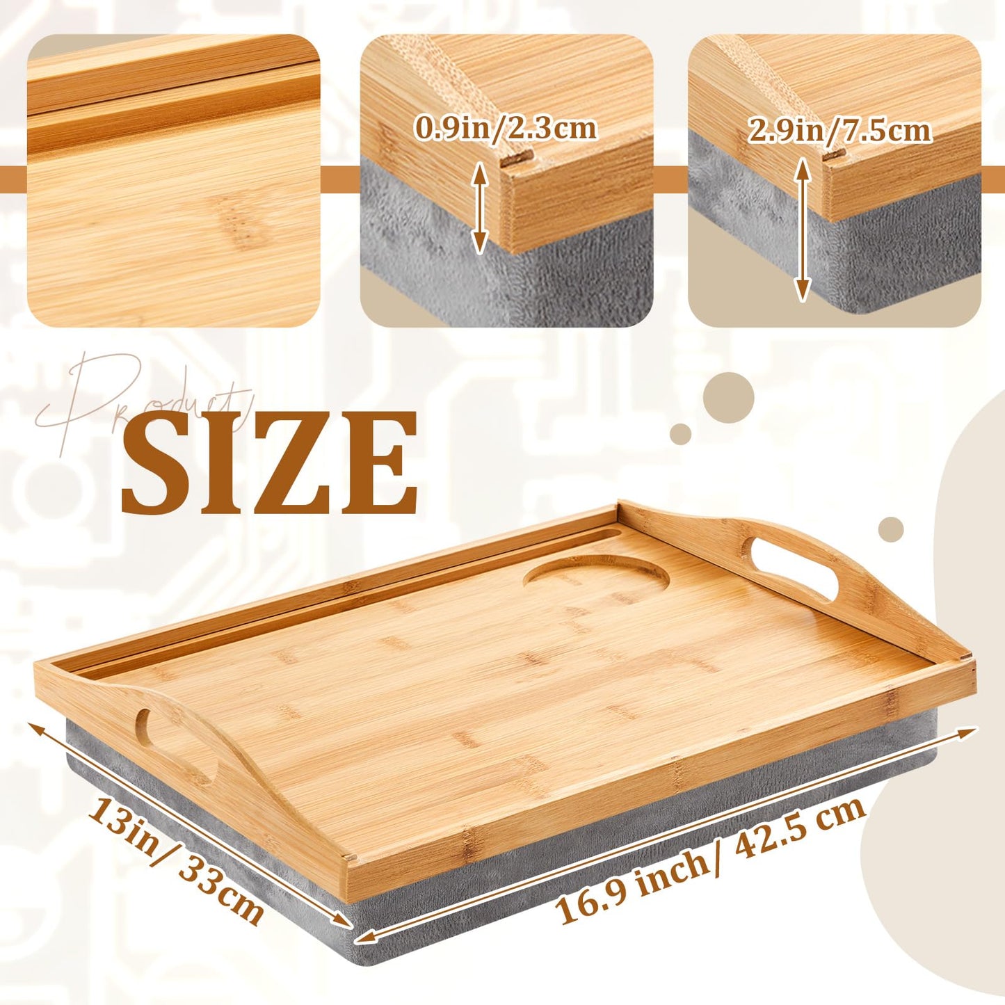 Pickmesh 1 Pcs Bamboo Lap Tray with Detachable Pillow Wood Bed Food Trays with Cushion 16.9 x 13 Inch for Adults Elderly Eating Food Breakfast Dinner in Recliner (Wood Color)