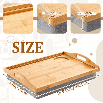 Pickmesh 1 Pcs Bamboo Lap Tray with Detachable Pillow Wood Bed Food Trays with Cushion 16.9 x 13 Inch for Adults Elderly Eating Food Breakfast Dinner in Recliner (Wood Color)