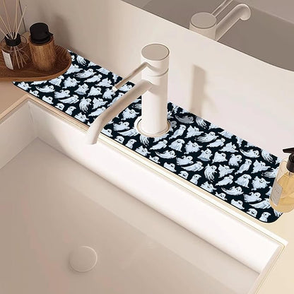 Halloween Ghost Kitchen Sink Splash Guard Mat Absorbent Fast Drying Mat Faucet