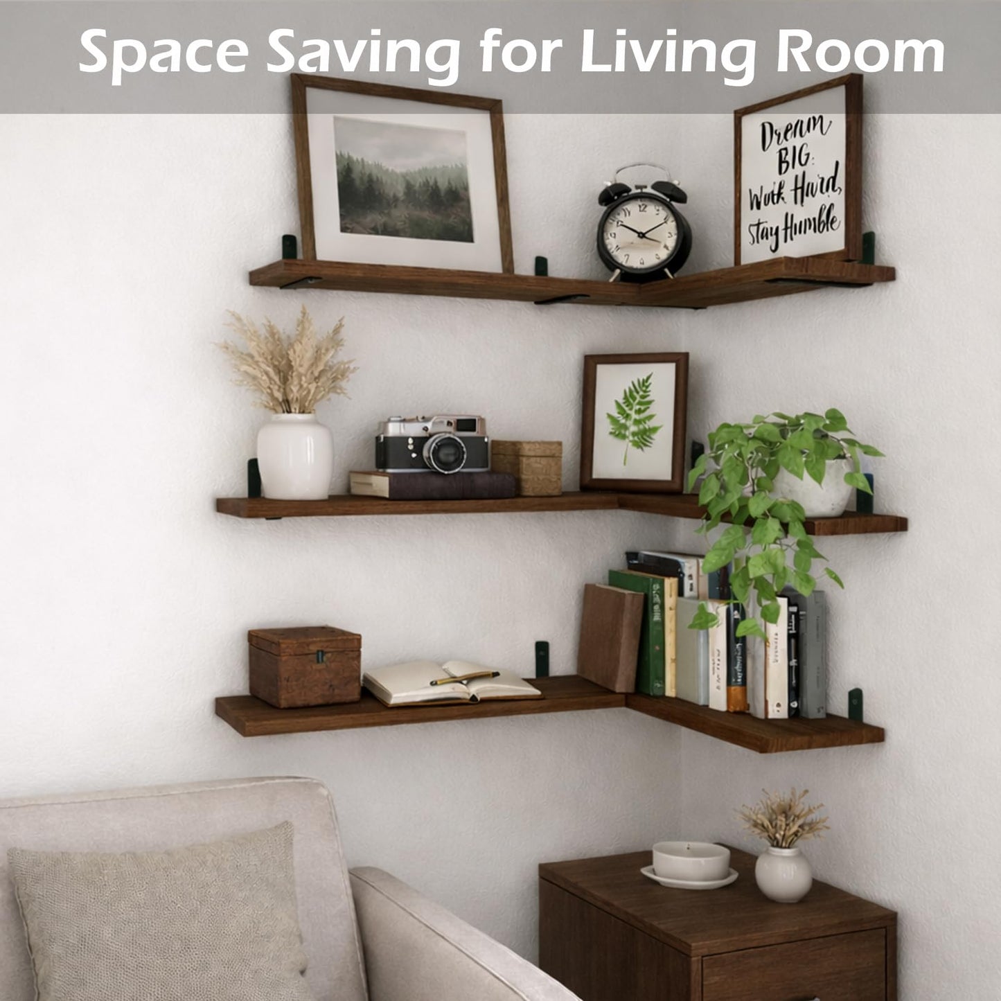 StorelySpace Floating Shelves Set of 6, Wooden Floating Shelves for Wall Decor, Farmhouse Shelf for Bedroom, Wall Mounted Bathroom Storage Shelves, Floating Book Shelves for Living Room