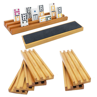 ESSAJOY Wooden Domino Trays/Racks Set of 8 Domino Tiles Holders Mexican Train Wooden Trays/Racks Wood Organizers for Chicken Foot (8 Premium Domino Tiles Holder Rack)