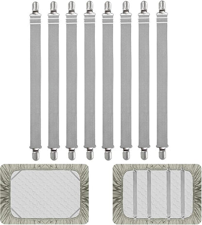 8Pcs Adjustable Bed Sheet Straps Clips, Elastic Mattress Sheet Fasteners Holder
