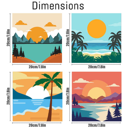 FQOVKYN 4 Framed Landscape DIY Paint by Numbers Kit for Adults Beginner, Sunset Easy Painting by Number with Frame, Acrylic Paint Kit Arts and Crafts for Adults for Decor 8x8inch