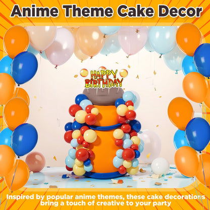 Weysat 76 Pcs Anime Theme Birthday Party Decorations Yellow and Red Stars with 64 Ball Cake Topper Sticks 8 Cake Customized Card Kit 4 Stickers for Anime Themed Birthday Party Cupcake Decoration