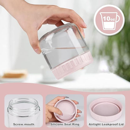 SHOWIN Overnight Oats Containers with Lids, 10oz Glass Jars with Lids 4 pcs, Pink, Wide Mouth Mason jars for Salad, Yogurt, Snacks, Meal Prep