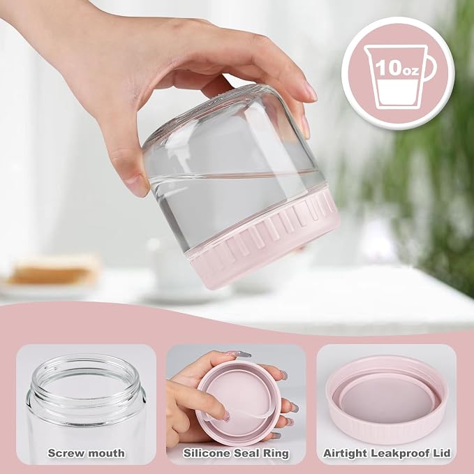 SHOWIN Overnight Oats Containers with Lids, Glass Jars with Lids 4 pcs, Wide Mouth Mason jars for Salad, Yogurt, Snacks, Meal Prep