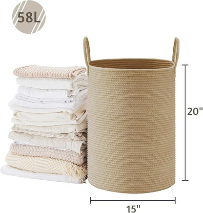 VIPOSCO Large Laundry Hamper, Tall Woven Rope Storage Basket