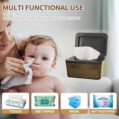 Whiidoom Wipes Dispenser, One-Handed Operation Wipe Holder for Baby & Adult, Seal-Designed Wipes Container for Bathroom Keep Diaper Wipes Fresh (Brown)
