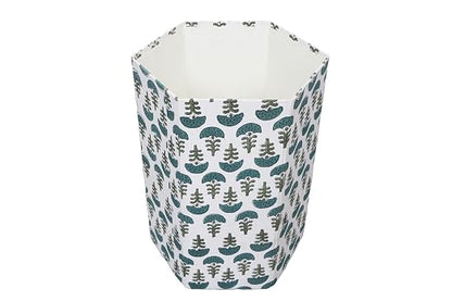Generic 3.3 Gallon Cotton Hand Block Printed Paper Waste Basket |Small Decorative Trash Can for Housewarming Gifts in Living Room, Bedroom, Bathroom | Eco-Friendly, Plastic-Free (1, GREEN WHITE)