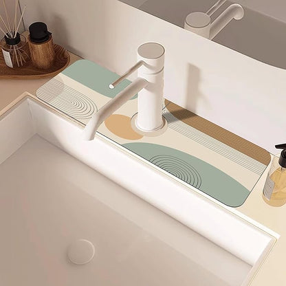 Abstract Minimalistic Geometric Kitchen Sink Splash Guard Mat Absorbent Fast