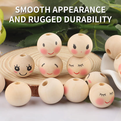 100PCS Wooden Beads for Crafts, 20mm Smile Wooden Beads with Holes, Natural Round Face Wood Bead for DIY Crafts, Jewelry Making, Angel Decorations(Style 2)
