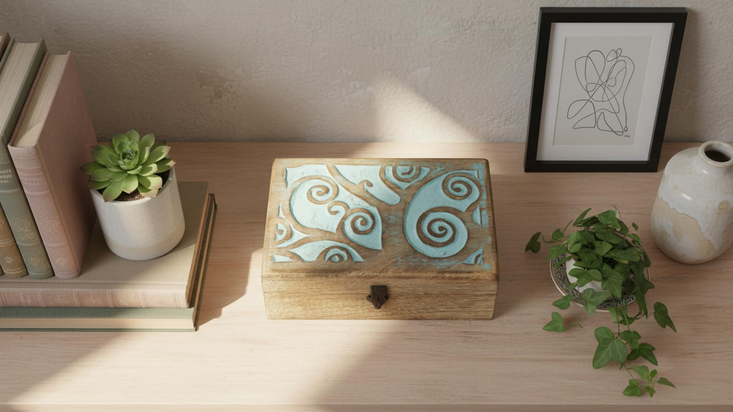 Great Birthday Gift Handmade Decorative Wooden Jewelry Box With Tree Of Life Carving & Lock & Key Jewelry Organizer Keepsake Box Treasure Chest Trinket Holder Watch Box Storage Box