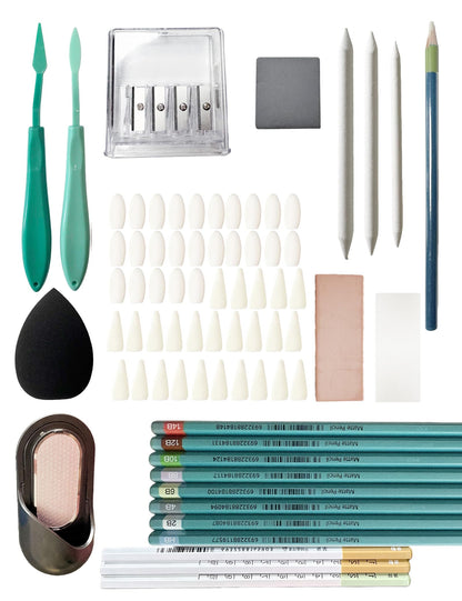 Sketching Set, Essential Drawing Kit with 73 Pieces, Including Matte Pencils, Charcoal,Kneaded Eraser,Blending Stumps,Artist's Long-Point Sharpener, Pencil Grinder, Scrapers, etc.(A.73 Pieces)
