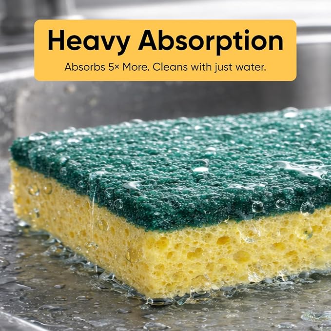 Kitchen Large Sponges for Washing Dishes, Non-Scratch Cellulose Dish Scrub Sponges, Cleaning Sponges for Household Use, Safe Cleaning Products, Kitchen Sponges Pack of 2, by Superio