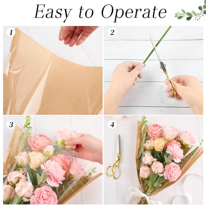 CLUEWR 50 PCS Flower Bags for Bouquets, Floral Wrapping Sleeves with Ribbons Florist Wrap Supplies, 15.7 x 13.7 Inches