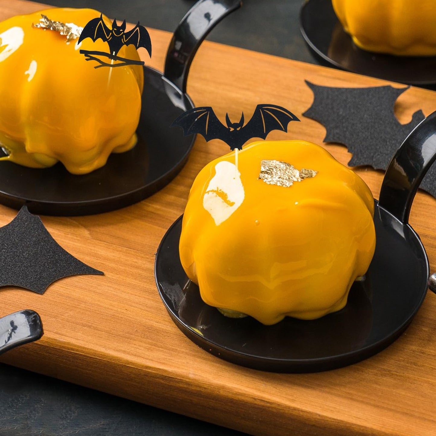 48 Pcs Halloween Black Bat Cupcake Toppers Set Glitter Bat Cupcake Toppers Picks Decor for Halloween Day Birthday Party Baby Shower