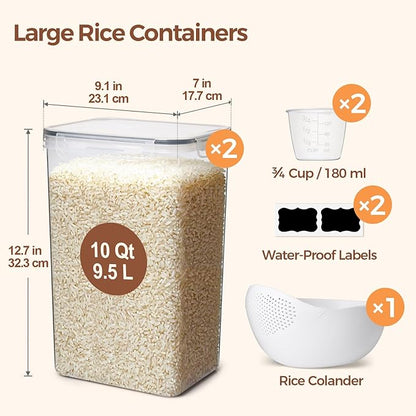 ComSaf Rice Container Set of 2, Large Airtight Food Storage Containers