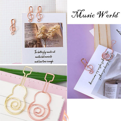 30Pcs Adorable Rose Gold Fancy Paper Clips Set, Cute Shaped Metal Clips with Travelers Accessories for Planner & Journal Supplies, Creative Decorative Bookmarks for Office School Home Organization