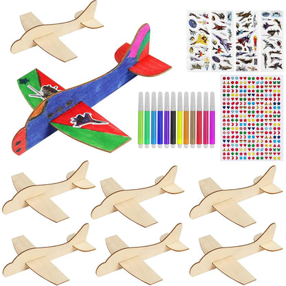 BAPHILE 12 Pack DIY Wood Planes，Mini Airplane Paint and Decorate Wooden Airplane Craft Kits with Decorate Tools for Kids School Craft Decor Projects
