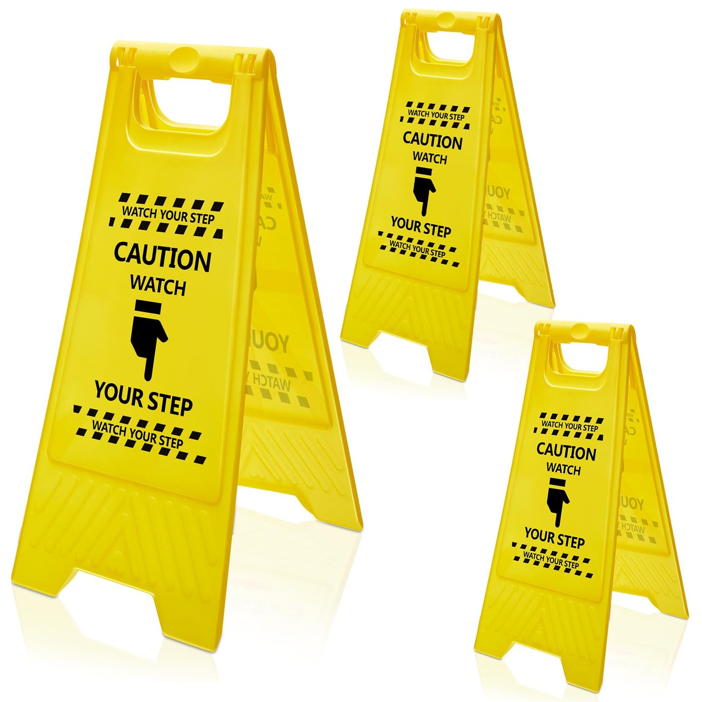 Amylove 3 Pcs Caution Watch Your Step Sign, 24" Height, Safety Bright Yellow Double Sided Floor Heavy Duty A-shaped Frame Design Plastic Warning Caution Sign for Home Yard Outdoor Wet Floor Step