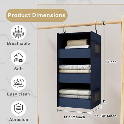 3-Shelf Hanging Closet Organizer and Storage, Foldable Hanging Closet Shelves