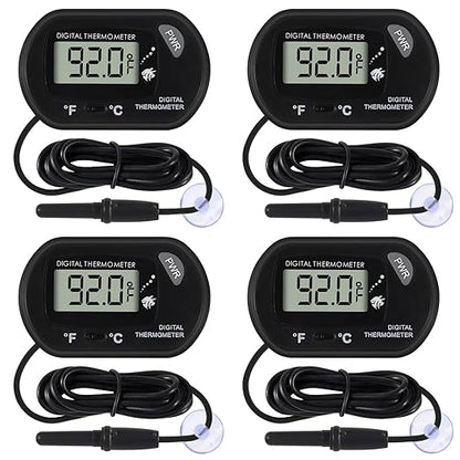 4Pcs Aquarium Thermometer Fish Tank Thermometer Reptile Fahrenheit Terrarium Water Temperature Indicator Test Digital with LCD Display Fahrenheit/Celsius