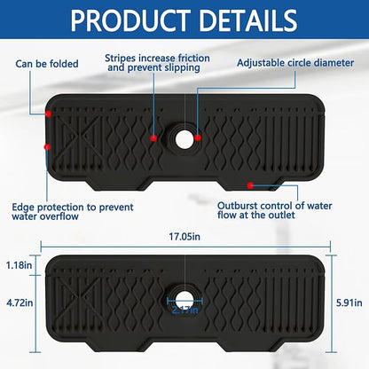 Kitchen Sink Accessories -17" x 6'' Sink Splash Guard, Silicone Sink Mat Splash