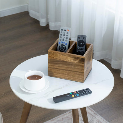 MyGift Wood TV Remote Control Holder with 2 Slots, Rustic Universal Remotes Storage Box, Sofa Table Controller Couch Caddy Holds TV, DVD, Blu-Ray Remote Controls, Premium Acacia