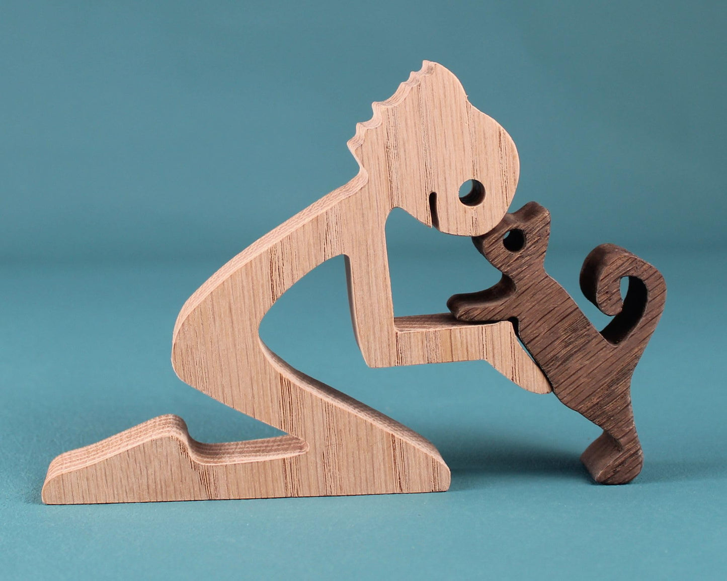 Wooden Cat & Man Figurine in Colors: Natural & Dark-Aged Oak. Boy and Kitten Wooden Statue Personalized Engraved Gift Box Wood Animal Ornament Pet Lovers Gift Handcrafted Oak Collectible Sculpture