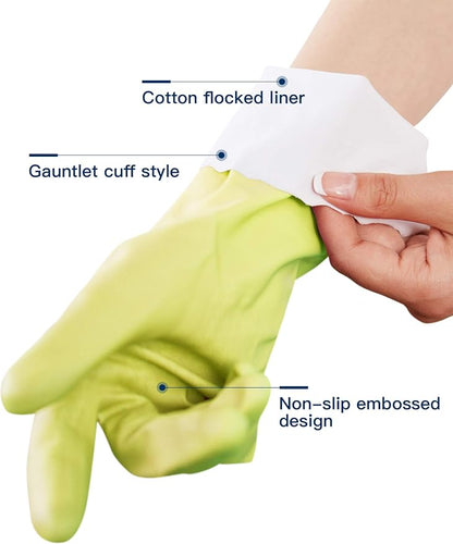 LANON wahoo Skin-Friendly Cleaning Gloves, Dishwashing Kitchen Gloves with Cotton Flocked Liner, Reusable, Non-Slip, Bud Tender, Large