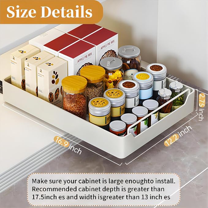 Pull Out Cabinet Organizer Fixed With Adhesive Nano Film, Heavy Duty Sliding Basket Drawer for Kitchen Under Sink, Pantry, Bathroom - 1 Pack