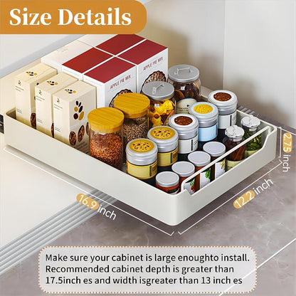 Pull Out Cabinet Organizer Fixed With Adhesive Nano Film, Heavy Duty Sliding Basket Drawer for Kitchen Under Sink, Pantry, Bathroom - 1 Pack