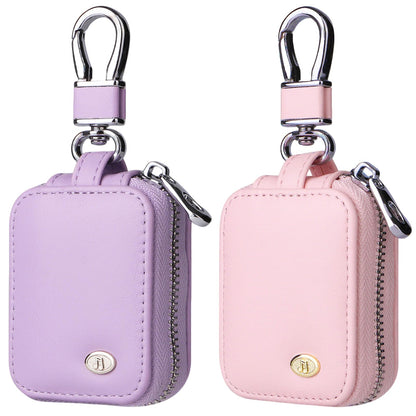 Ordeonrus 2 PCS Earbud Case with Keychain Portable PU Leather Headphone Storage Bag Shell Earphone Organizer for Wired Wireless Earphone Earbud Earpieces SD Memory Card Camera Chips (Purple + Pink)