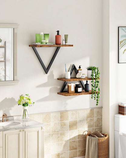 CHOEZON Floating Shelves for Wall, Wall Mounted Shelf Set of 2, DIY Hanging Shelf for Wall Decor, for Living Room Bedroom Bathroom Kitchen, Rustic Brown TBJ11BF