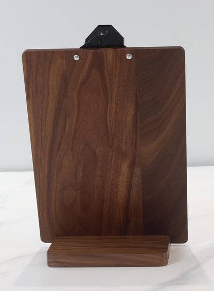 Solid Hardwood Walnut Clipboard with Stand,Wooden Menu Holder for Restaurant,Tabletop Display Stands,Bar Countertop Receipt Holder,Standing Clip Boards 8.5x11 with High Capacity Metal Clip