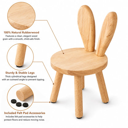 HuiBeans Bunny Chair for Ages 1.5-4 - Small Toddler Wooden Chair with 9.25" Seat Height, Solid Wood Rabbit Stool for Nursery, Playroom & Low Tables, Mini Kids Furniture - 1 Pack