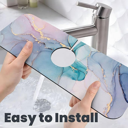 Colorful Marble Abstract Kitchen Sink Splash Guard Faucet Mat Super Absorbent