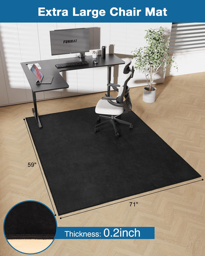 FUNMAT Office Chair Mat for Hardwood Floor, 59"x71" Flannel Fabric Large Chair Mat for Hard Floors, Non-Slip Under Desk Rug for Rolling Chairs, Soft Floor Protector Area Rug for Home Office, Black
