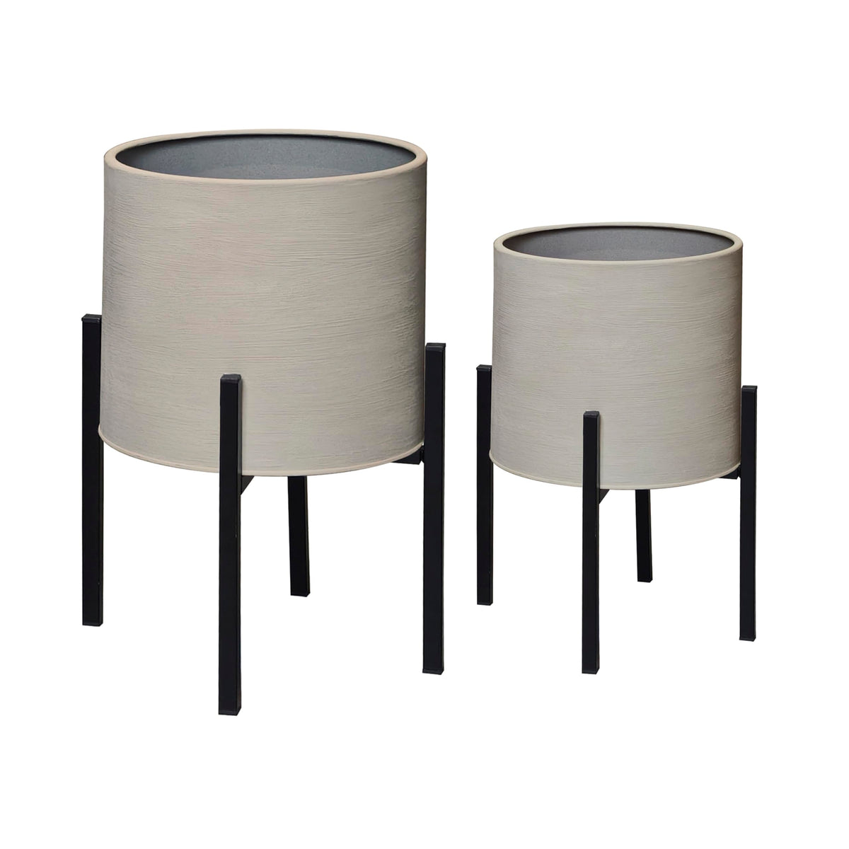 ARNIS Modern Plant Pots, Set of 2 Large Planters with Stand, Decorative Planters, Metal Pots with Drainage Holes for Living Room, Office, Garden or Balcony, 8.25 &10.5 Inch, Grey