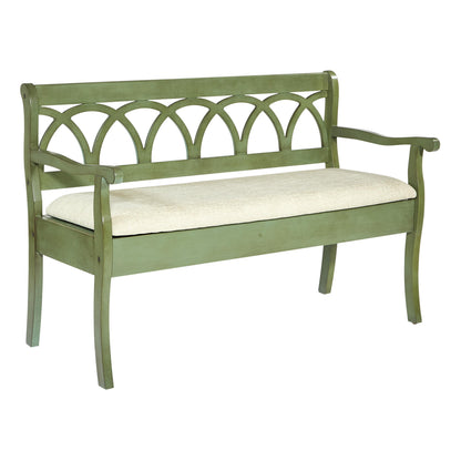 OSP Home Furnishings Coventry Solid Wood and Veneer Storage Bench, Antique Sage