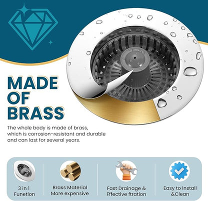 3-in-1 Kitchen Sink Strainer & Stopper, Stainless Steel Finish Pop Up Drain