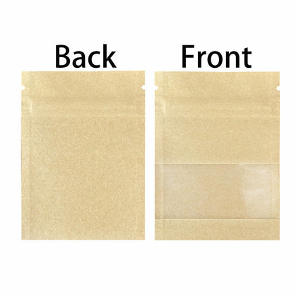 100pcs 100 Pack Clear Window Brown Kraft Paper for Zip Seed Packets Lock Food Storage Bags Zipper Envelopes Resealable Heat Seal Pouch Coffee Packet 3.5x5.1inch