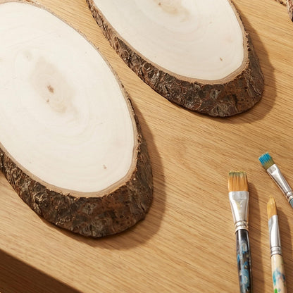 JAPCHET 10 PCS 13.8" L x 4.7" W Oval Wood Slices, Unfinished Wooden Slices with Small Eye Rings and Hanger Ropes, Natural Wood Oval Plaque Signs for Crafts Painting DIY Wedding