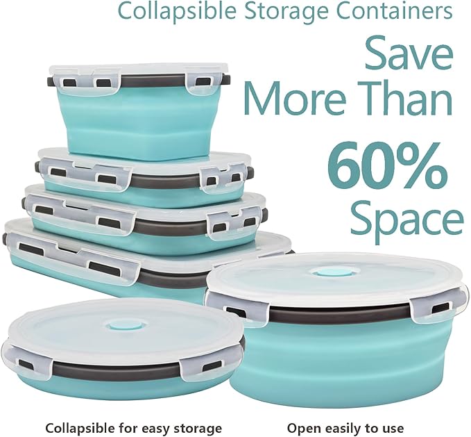 8 Collapsible Food Storage Containers, Silicone Collapsible Food Storage