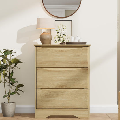 Garvee Wooden Dresser with 3 Drawers, Tall Modern Closet with Deep Storage, Large Chest of Drawers with Wide Top, Long Storage Dresser for Bedroom, Living Room, Hallway, Kids Room, Natural