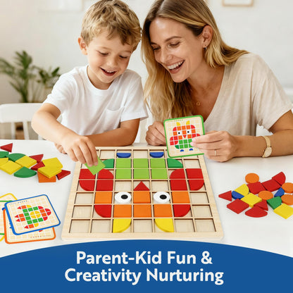 Wooden Stacking Puzzle Toy,120 Pcs Colorful Pattern Blocks Set Geometric Shape Puzzles for Kids Ages 3+, Montessori Preschool Educational STEM Puzzle Toys for Classroom Learning Kindergarten