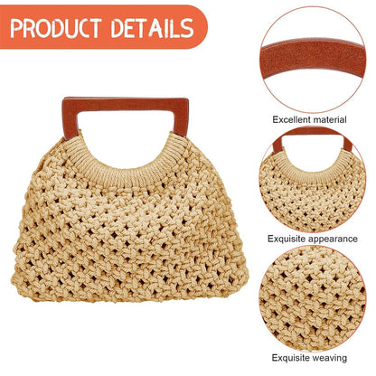WEBEEDY DIY Macrame Handbag Kit for Adults Beginners Boho Handbag Purse Making Set with Video Tutorial, 3mm Macrame Cord, Wooden Handle, Handmade Bag for Women Valentine's Day Decor Gift,8.7x8.7 Inch