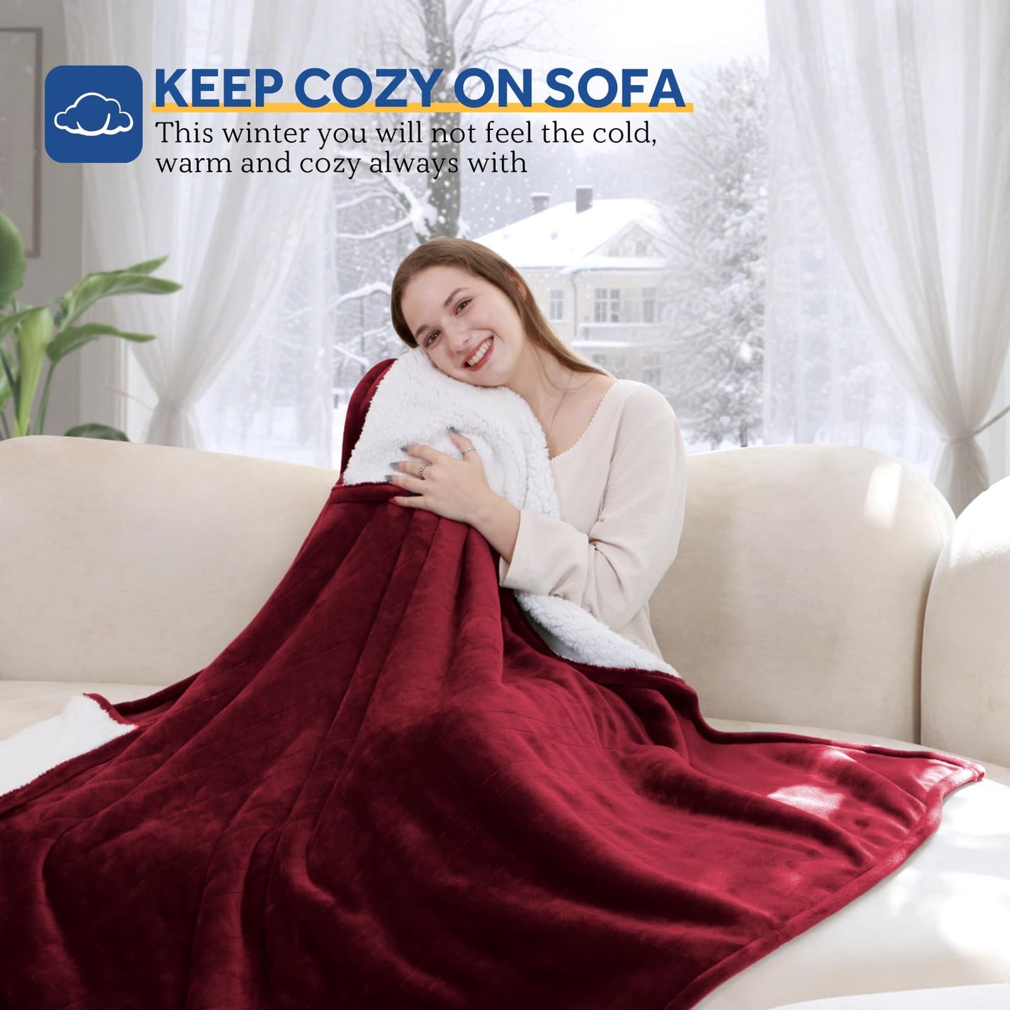 Sealy Electric Blanket Throw Size 50"*60",Super Cozy Flannel to Sherpa Reversible Heated Blanket Throw with 6 Heating Levels & 2-10 Hours Auto Off Overheating Protection Machine Washable,Beige